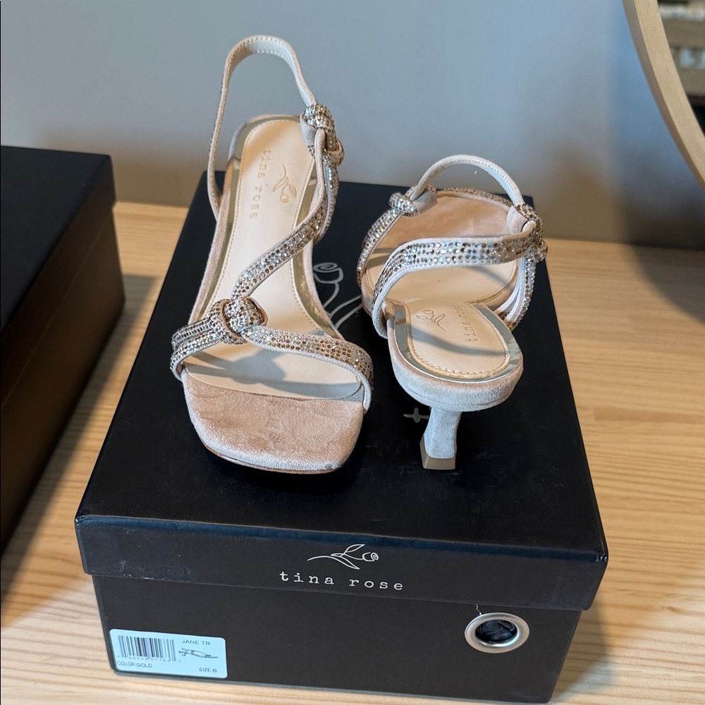 Tina Rose Women's Champagne Strappy Slingback Heels